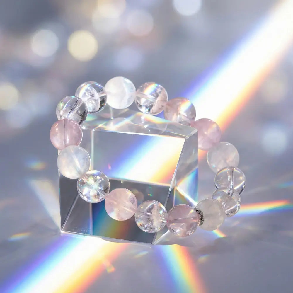 Pink & White Phantom Quartz Healing Bracelet