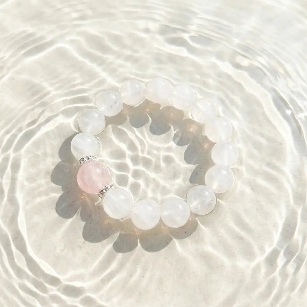 First Snow Romance: White Phantom & Rose Quartz Chunky Energy Bracelet