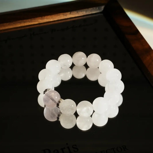 First Snow Romance: White Phantom & Rose Quartz Chunky Energy Bracelet