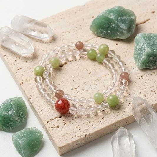Prehnite & Red Rabbit Hair Quartz Energy Bracelet
